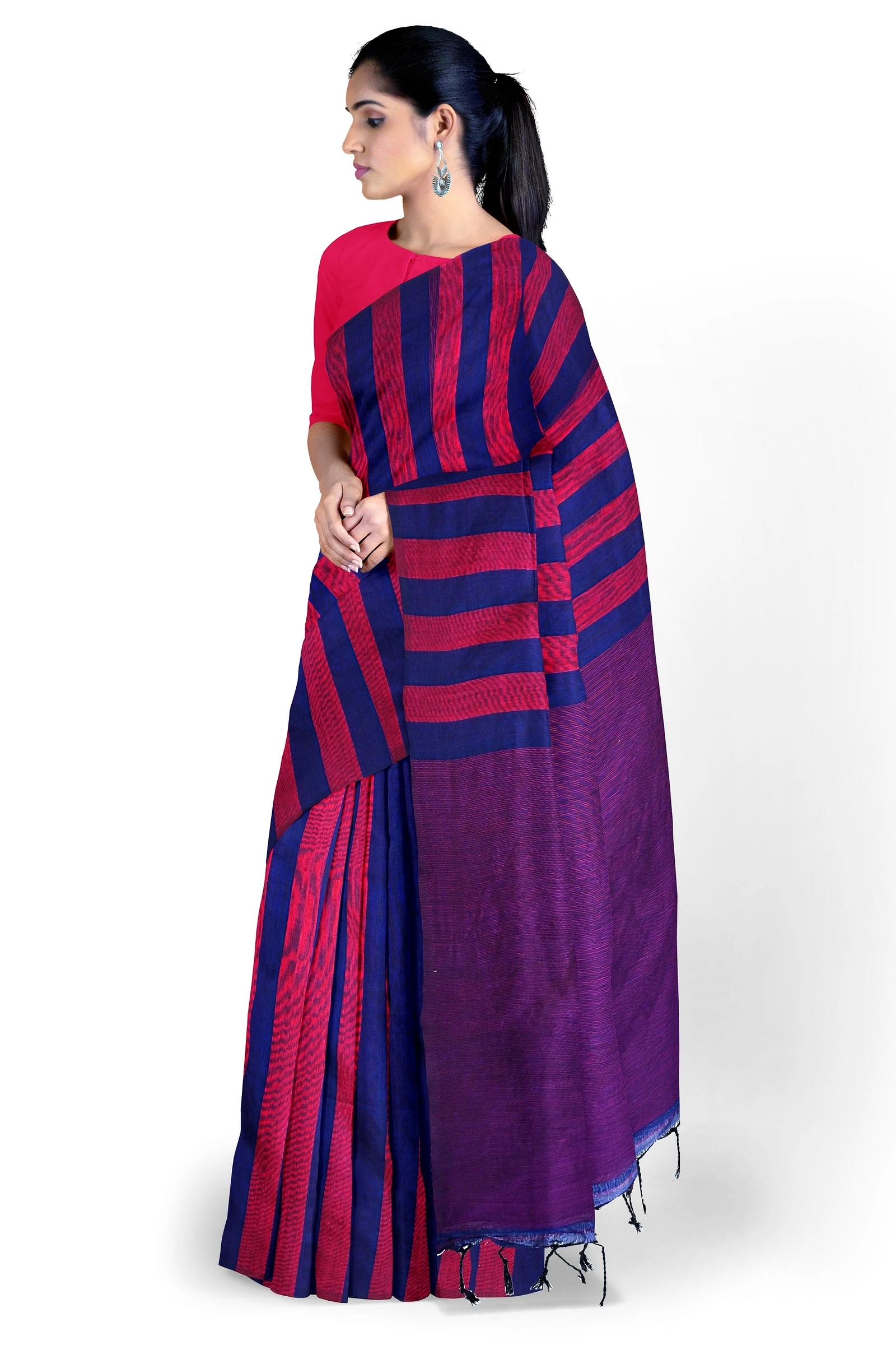Maroon Blue Pure Cotton Tejal Hand Loom Saree (1198)